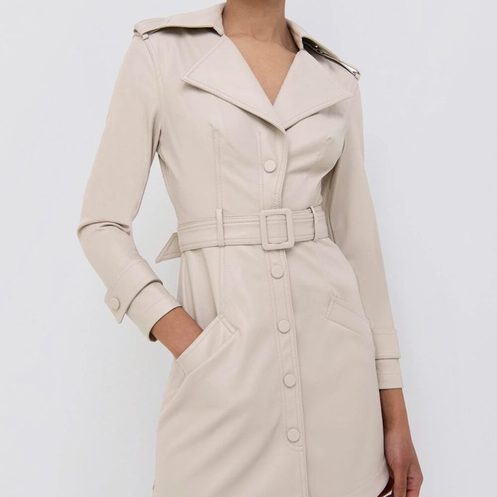 $495 JONATHAN SIMKHAI Chandler Belted Vegan Leather Minidress